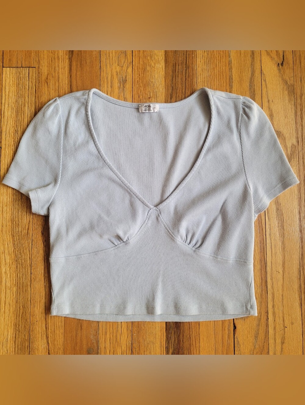 Ardene Light Blue Ribbed V-Neck Crop Top Size M/L Baby Tee Cropped Summer